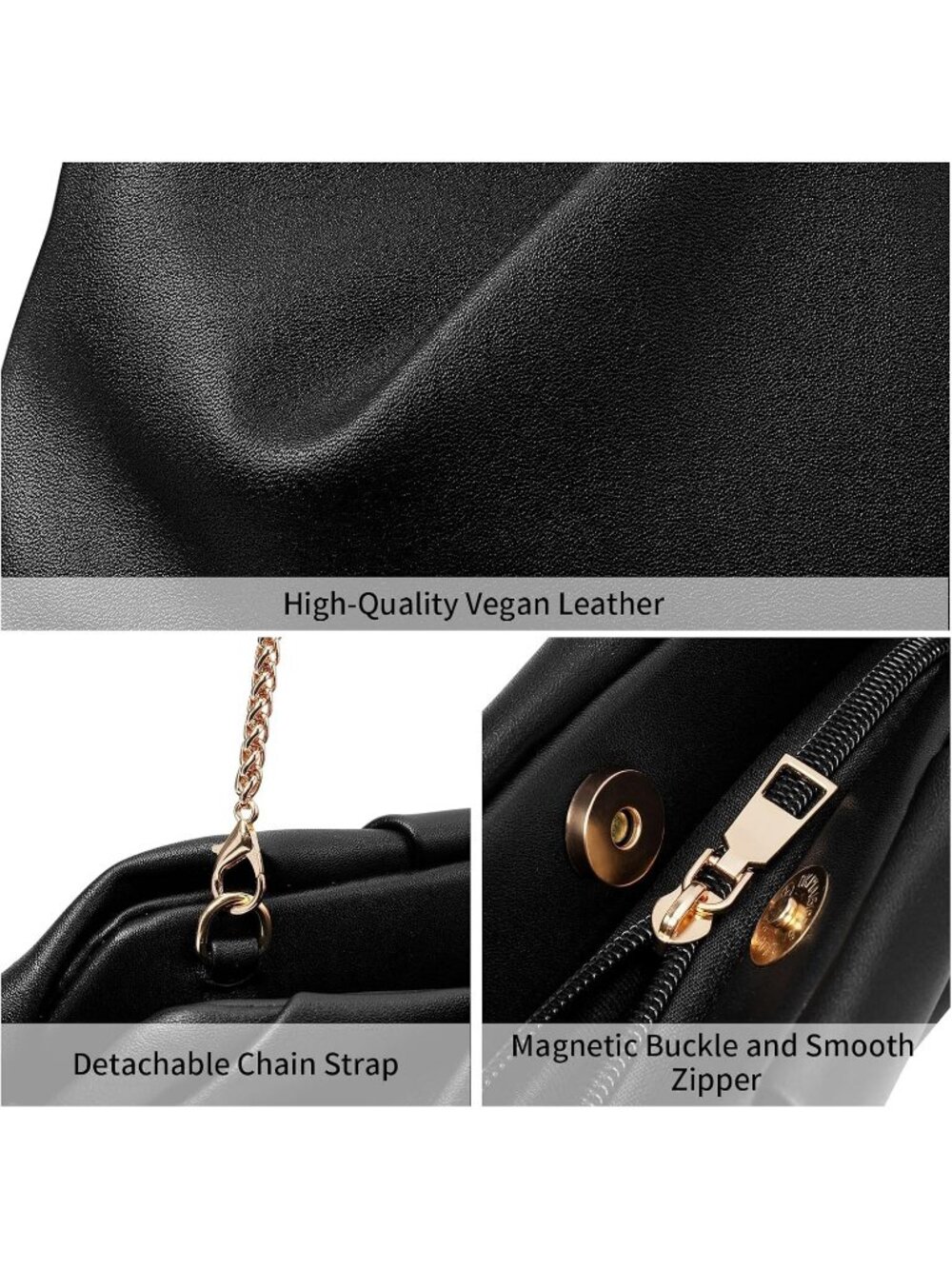 Womens Black Pleated Clutch Purse Formal Wedding Prom Cocktail Evening Bag - Picture 5 of 6